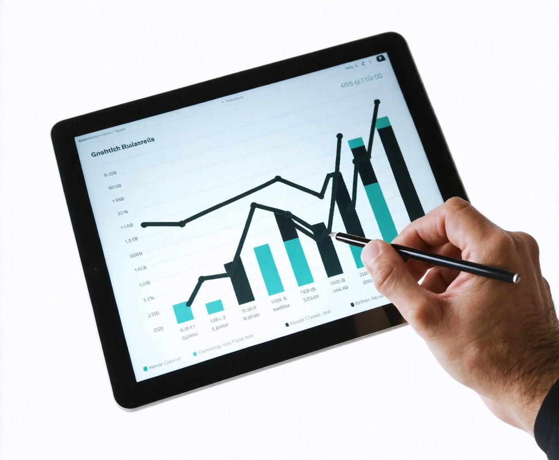 Detailný graf rastu tržieb na tablete
